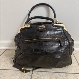 Vintage Coach Croc-Embossed Large  Brown Leather Satchel